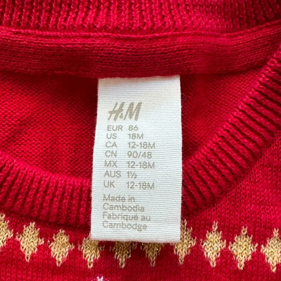 H&M Santa X-Mas Christmas Red Pattern Sweater - 18 Months - Picture 6 of 11